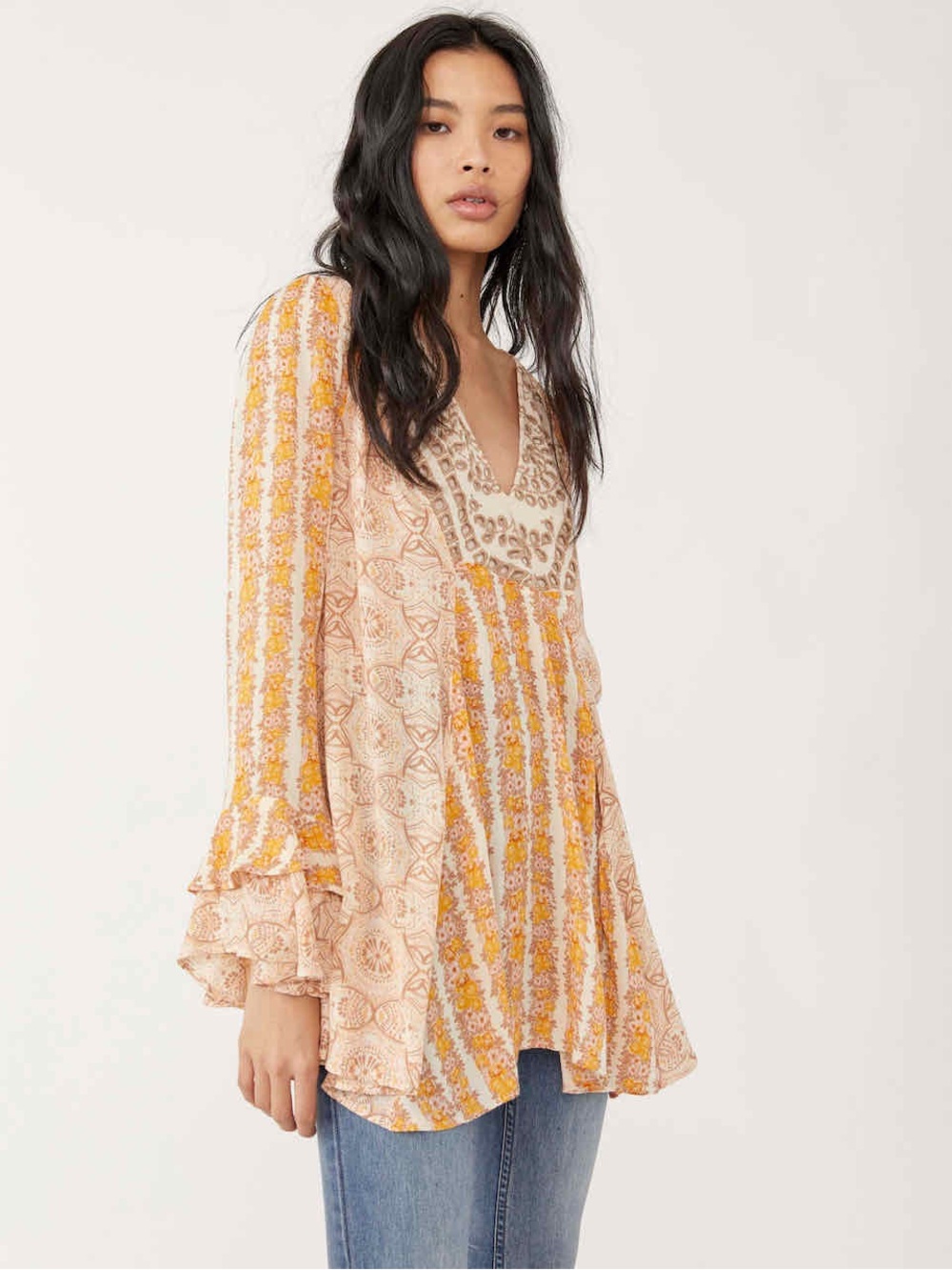FREE PEOPLE | Falling Into You tunic/mini dress orange/pink/beige floral